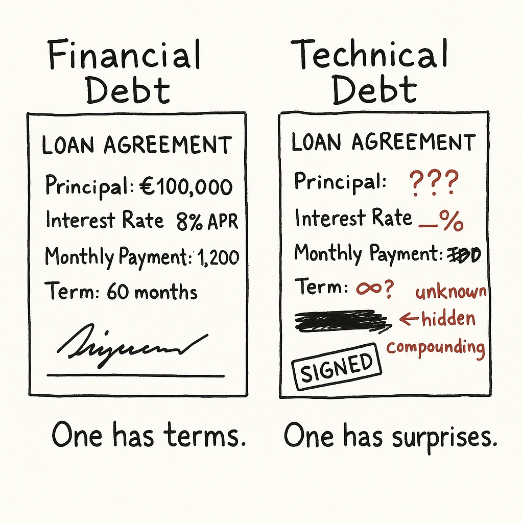 Technical debt interest rate - why code shortcuts compound faster than finance
