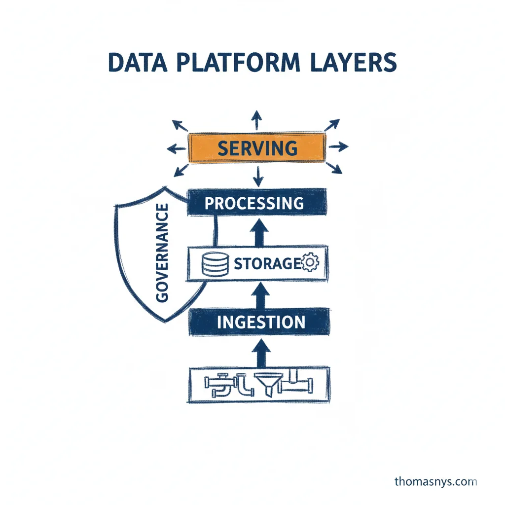 Data Platform Layers - Ingestion, Storage, Processing, Serving, Governance
